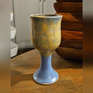 Artisan Ceramic Goblet - Blue and Tan Studio Pottery